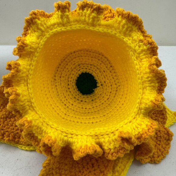 Handmade Crochet Flower Hat With Green Stem & Yellow Petals Fairy Hat Costume